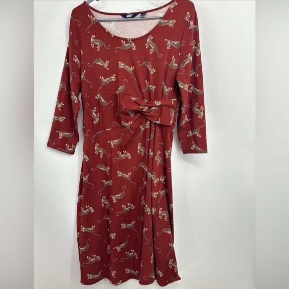 Lands End Small Dress Jaguar Leopard Cat Long Sleeve Fit & Flare Twist NWOT - Picture 1 of 5